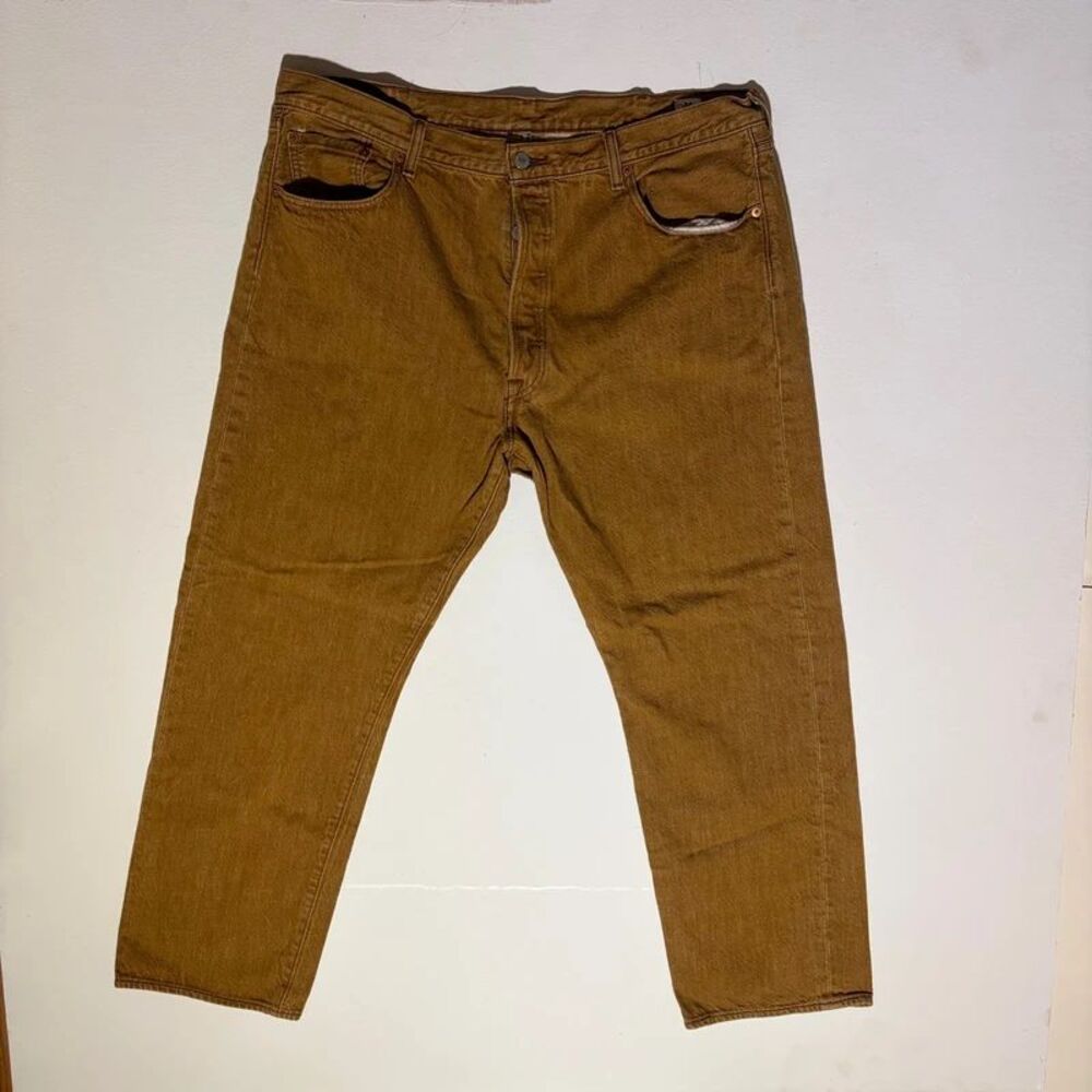 2015 Blank Tab Button Fly Levi's 501 Mustard Brown Cone Denim Jeans